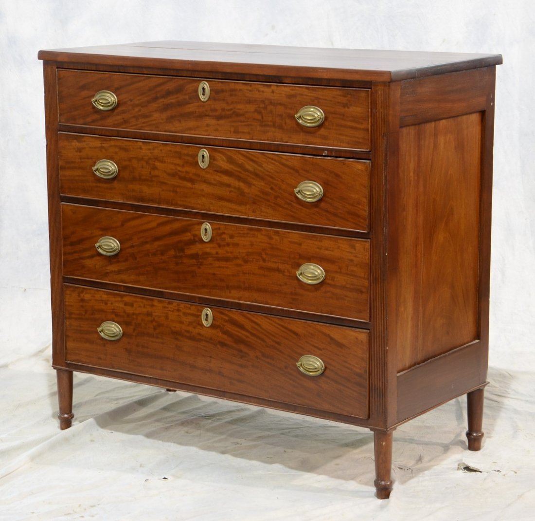 Mahogany Sheraton 4 drawer bureau with reeded (1 of 1)