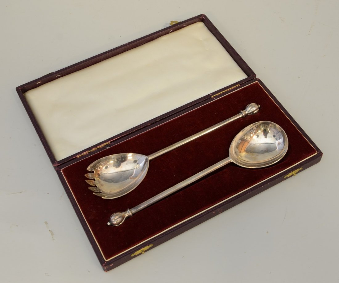 English sterling silver 2-piece salad set, fitted case, (1 of 4)