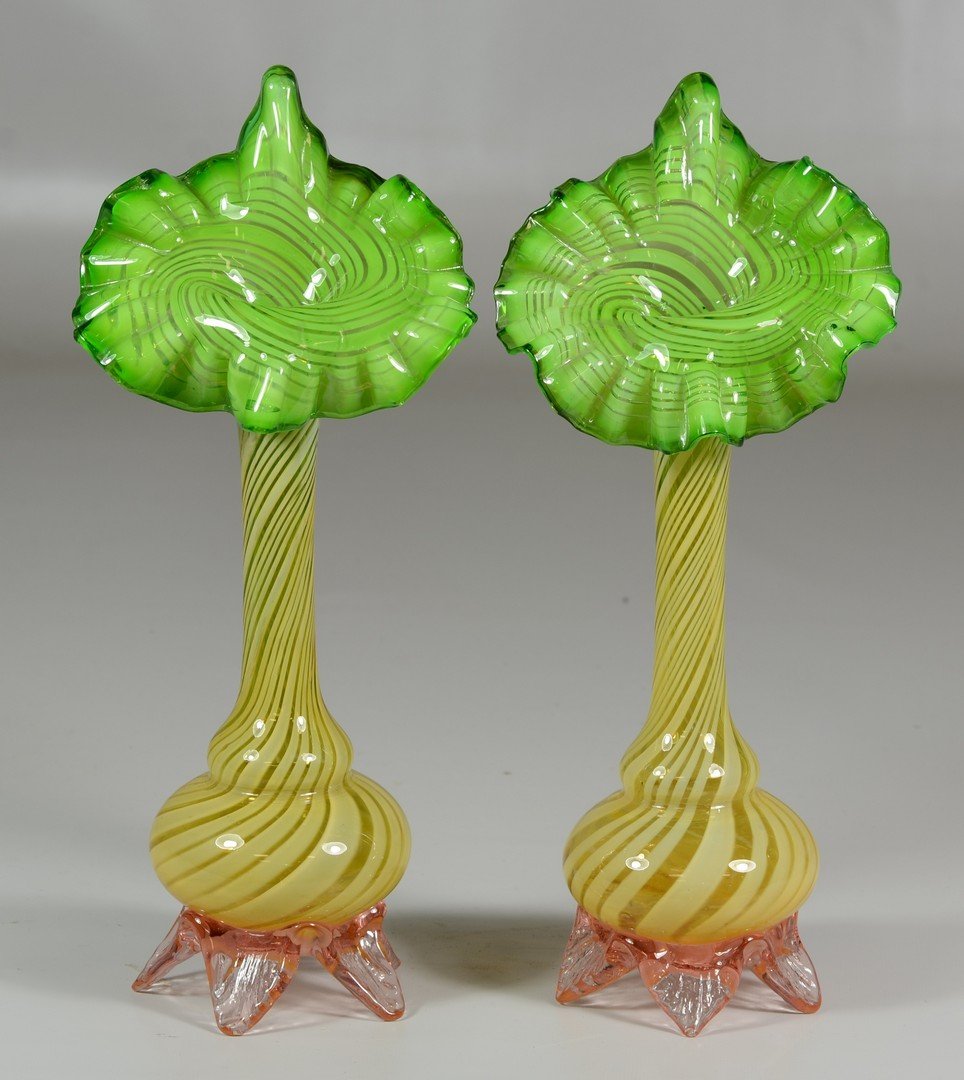 Pair of Victorian jack in the pulpit art glass vases, (1 of 3)