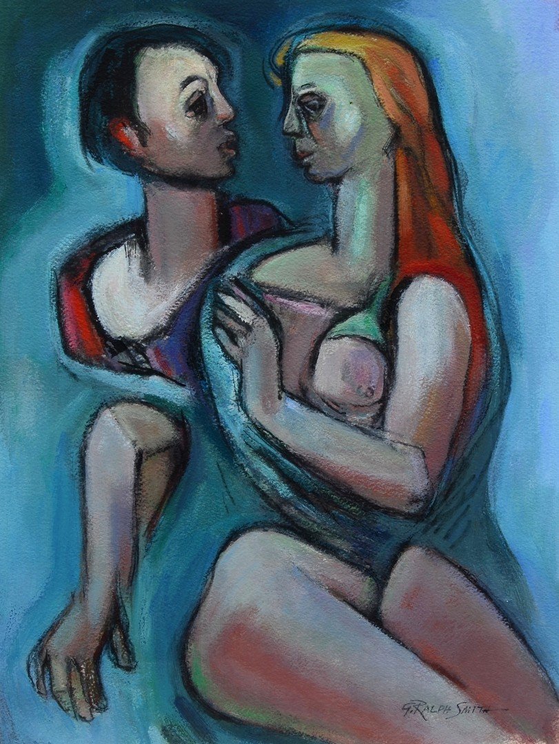 G Ralph Smith (American, PA, 1907-2007), mixed media on: G Ralph Smith (American, PA, 1907-2007), mixed media on paper, "Agreement", signed lower right, 15 1/4" x 11 1/2" sight, 21 3/4" x 17 3/4" overall