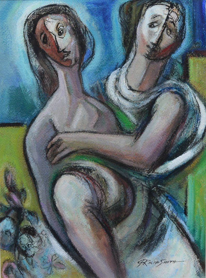 G Ralph Smith (American, PA, 1907-2007), mixed media on: G Ralph Smith (American, PA, 1907-2007), mixed media on paper, "Disagreement", signed lower right, 15 1/4" x 11 1/2" sight, 21 3/4" x 17 3/4" overall