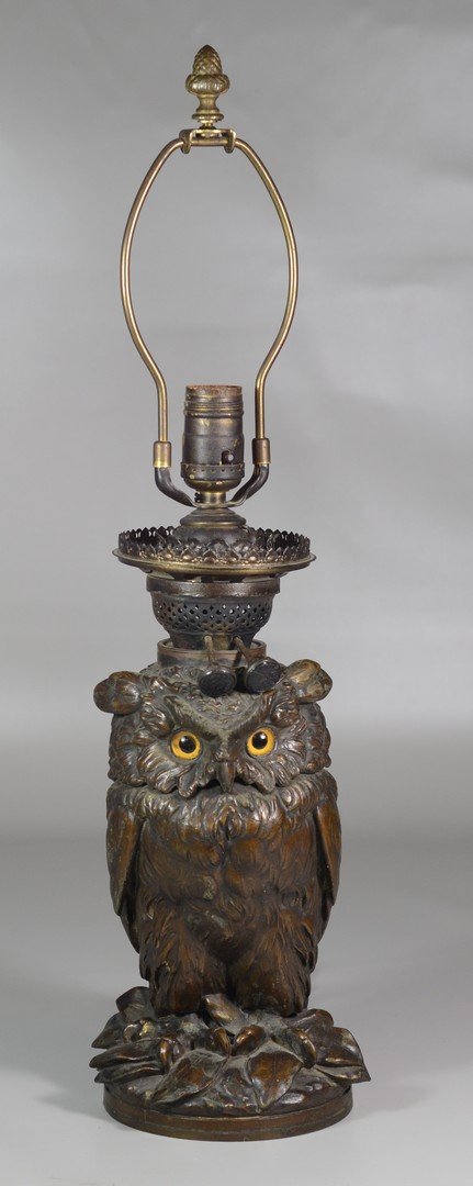 White metal owl figural oil lamp base, electrified, (1 of 7)