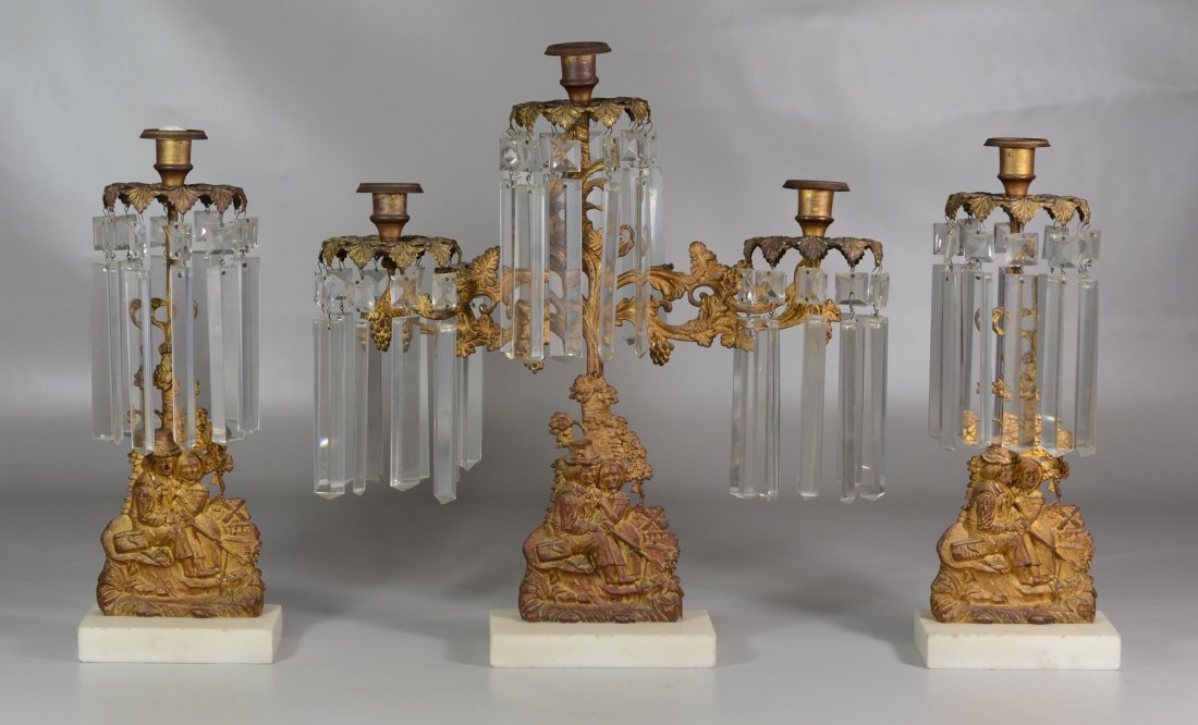 3 pc gilt bronze girandole set, couple seated in front (1 of 1)