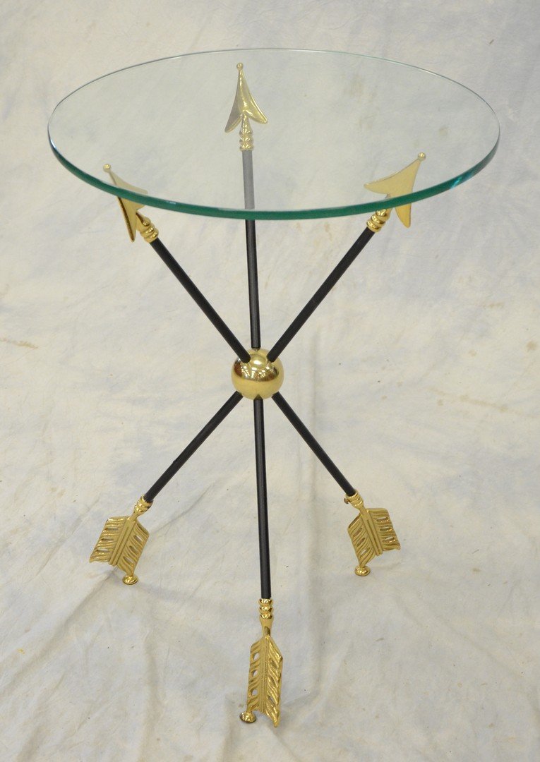 Metal arrow and glass top side table, 24-1/2" h, 18" (1 of 1)