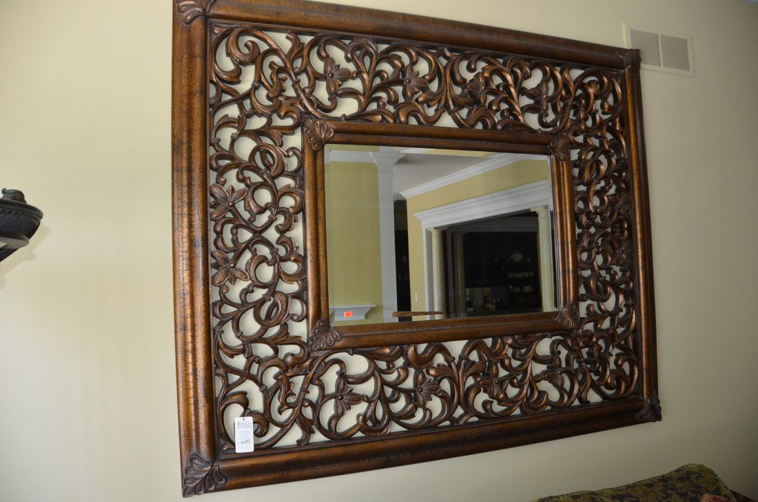 Large gilt finished wall mirror with floral carved (1 of 1)