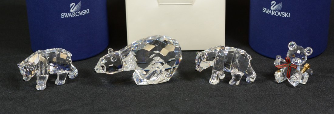 4 Swarovski lead crystal items including 2 sister: 4 Swarovski lead crystal items including 2 sister bears, celebrity kris bear, and large polar bear