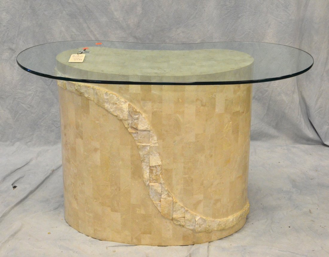 Faux Shell Tiled Kidney-Shaped Pedestal, 20th Century,: Faux Shell Tiled Kidney-Shaped Pedestal, 20th Century, 27" h, 30" w, 13" d
