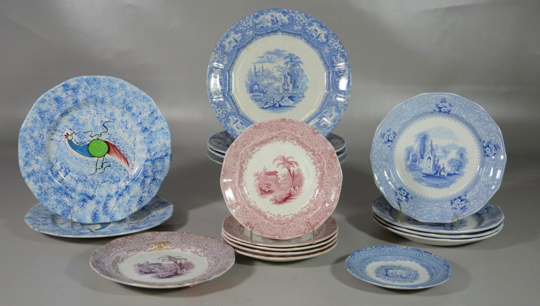 16 Ironstone plates including: 3 Medina, 4 Colombia, 6: 16 Ironstone plates including: 3 Medina, 4 Colombia, 6 Abbeville Florentine, 1 Gipsy and 2 medium peafowl plates