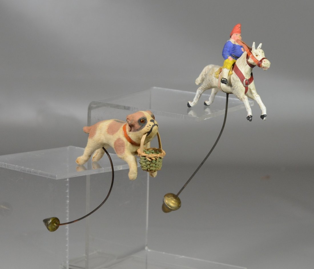 (2) counterbalance toys, felt covered bulldog with (1 of 3)