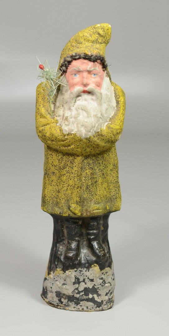 Paper mache Santa candy container, yellow robe with mic (1 of 2)