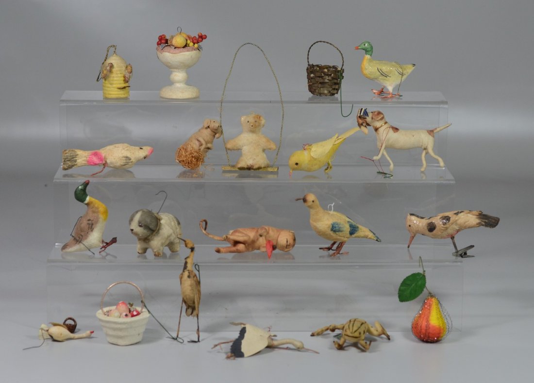 (20) figural Christmas ornaments, dogs, birds, monkey, (1 of 1)