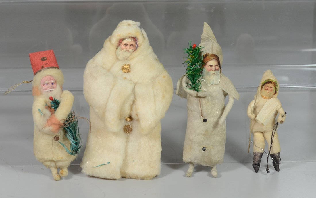 (4 Santa figures, cotton & felt, 3 with paper litho (1 of 1)