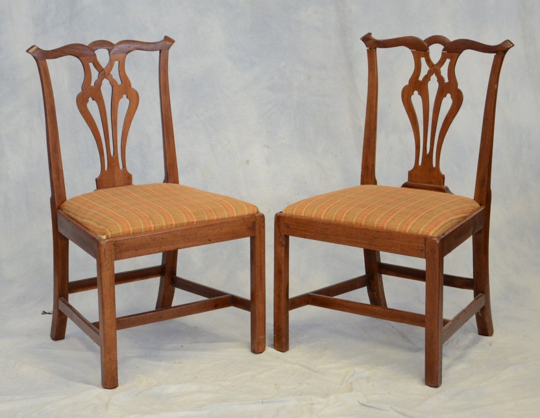Pair of Chippendale chairs with orange and beige (1 of 3)
