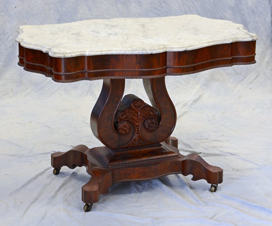 American Empire carved and veneered mahogany lyre base (1 of 2)