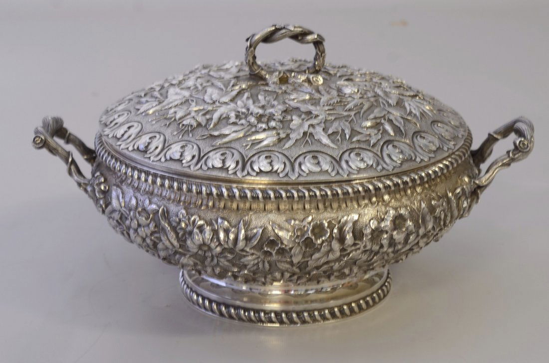 Fine floral repousse sterling silver covered dish, (1 of 10)