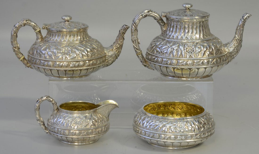 4 pc floral repousse sterling silver Aesthetic Movement (1 of 3)