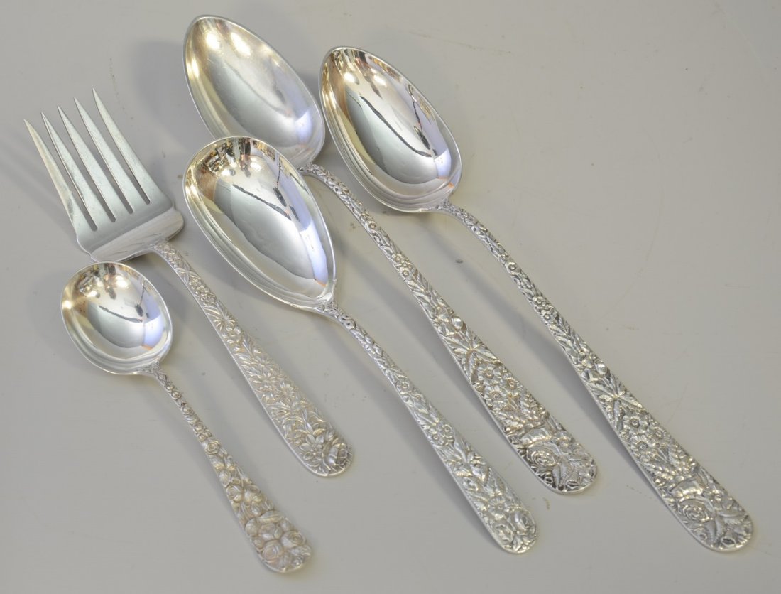 (5) floral repousse sterling silver serving pieces, pr (1 of 1)