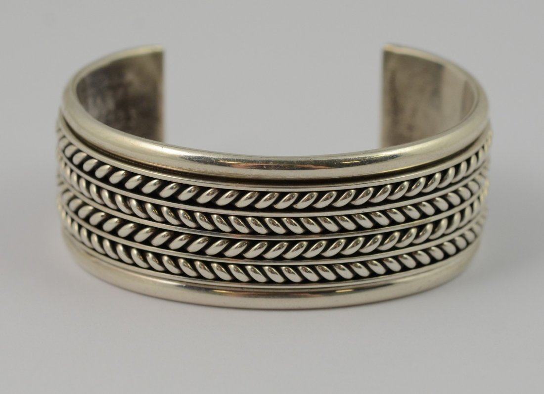 Tom Hawk, Navajo sterling cuff bracelet, chevron (1 of 3)