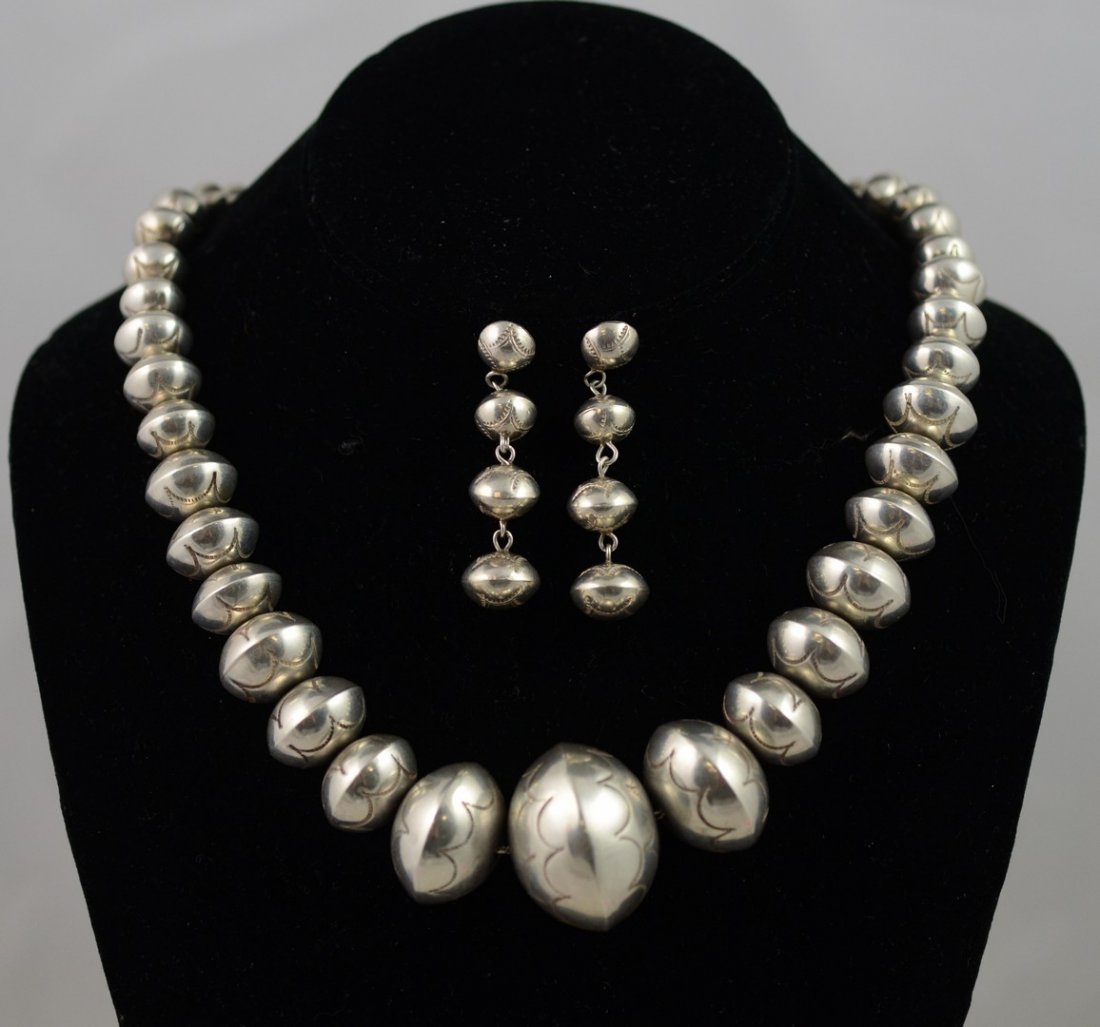 Navajo stamped sterling graduated large bead necklace & (1 of 1)
