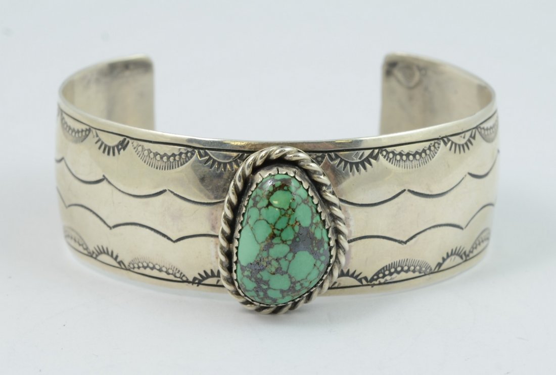 Tom Willetto, Navajo sterling stampwork cuff bracelet, (1 of 5)