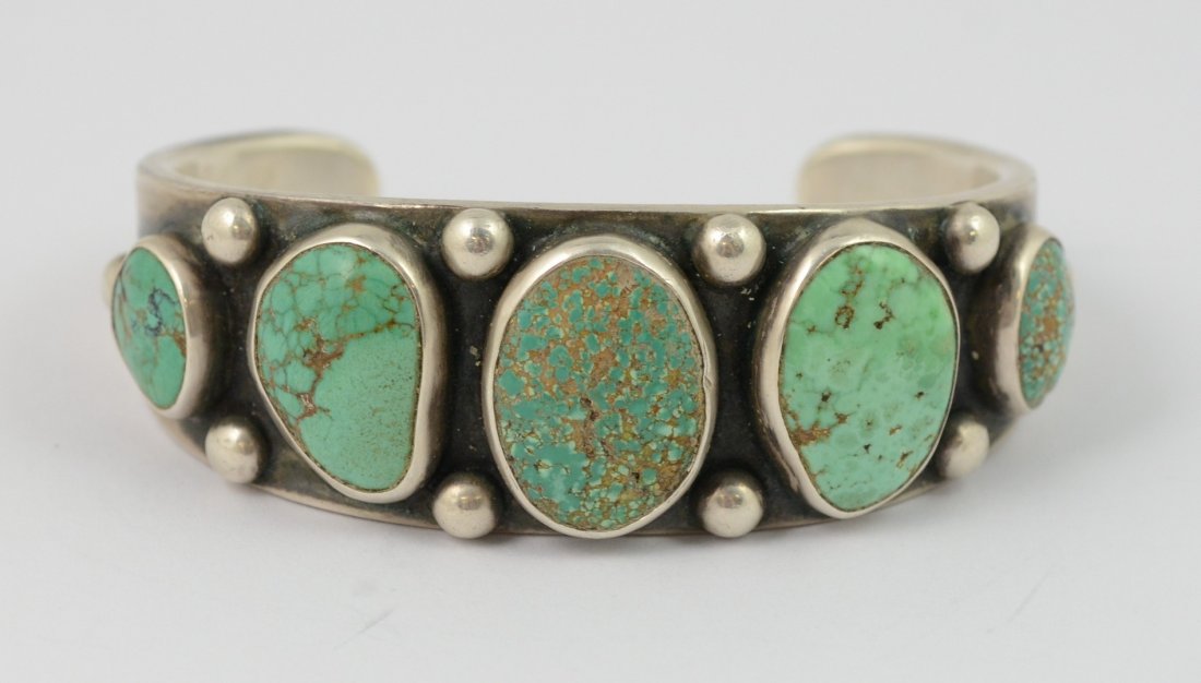 Czar, Navajo sterling cuff bracelet, set with 5 high (1 of 3)