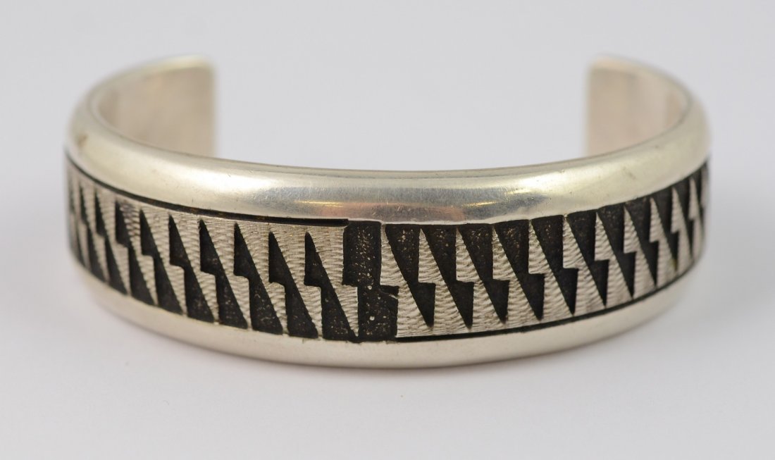 Dan Jackson, Navajo sterling stampwork cuff bracelet, (1 of 3)
