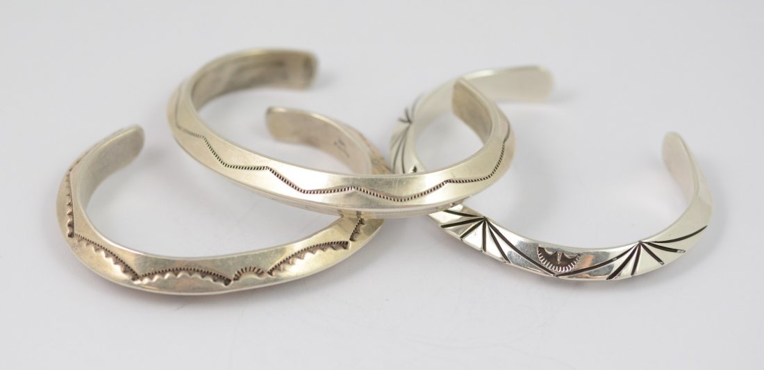 3 Navajo sterling stampwork cuff bracelets, 2 Tahe (1 of 1)