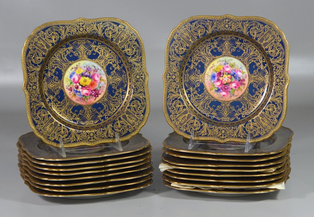18 Square Royal Worcester Handpainted Plates, cobalt (1 of 2)
