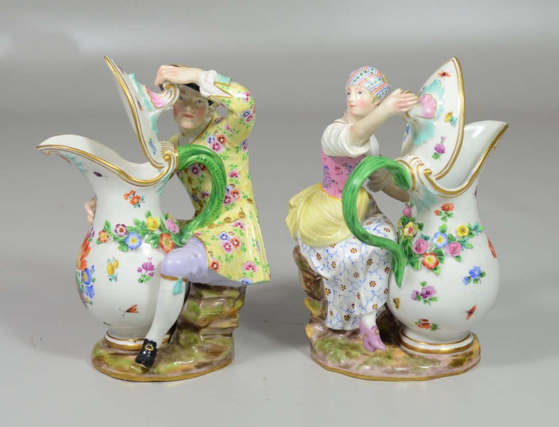 (2) Meissen style figurines, man and woman seated with (1 of 5)