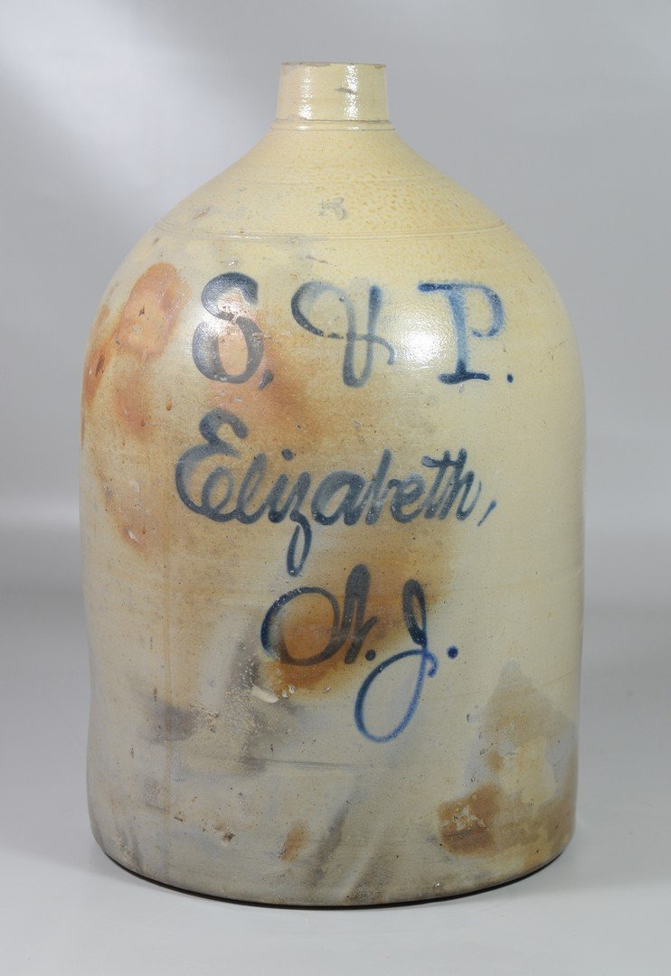 5 gallon blue script stoneware store jug,  S & P, (1 of 6)