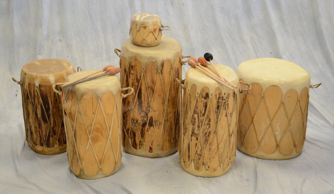6 Native American handmade 2-sided wood & skin drums, 7 (1 of 1)
