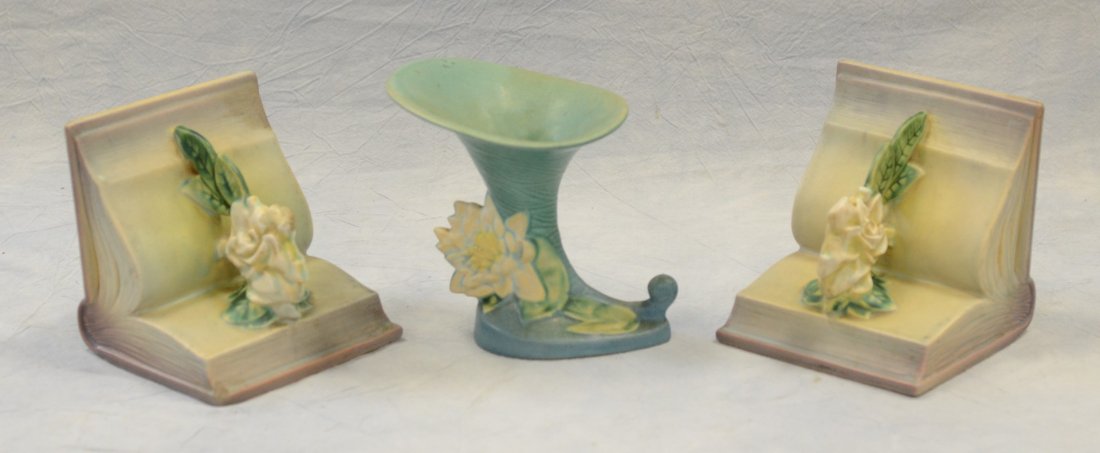 Roseville gardenia bookends, 659, 5-1/4" h, and (1 of 6)