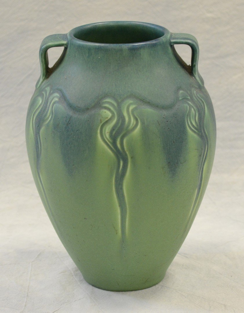 Rookwood Pottery green double-handled vase, 604C, (1 of 6)