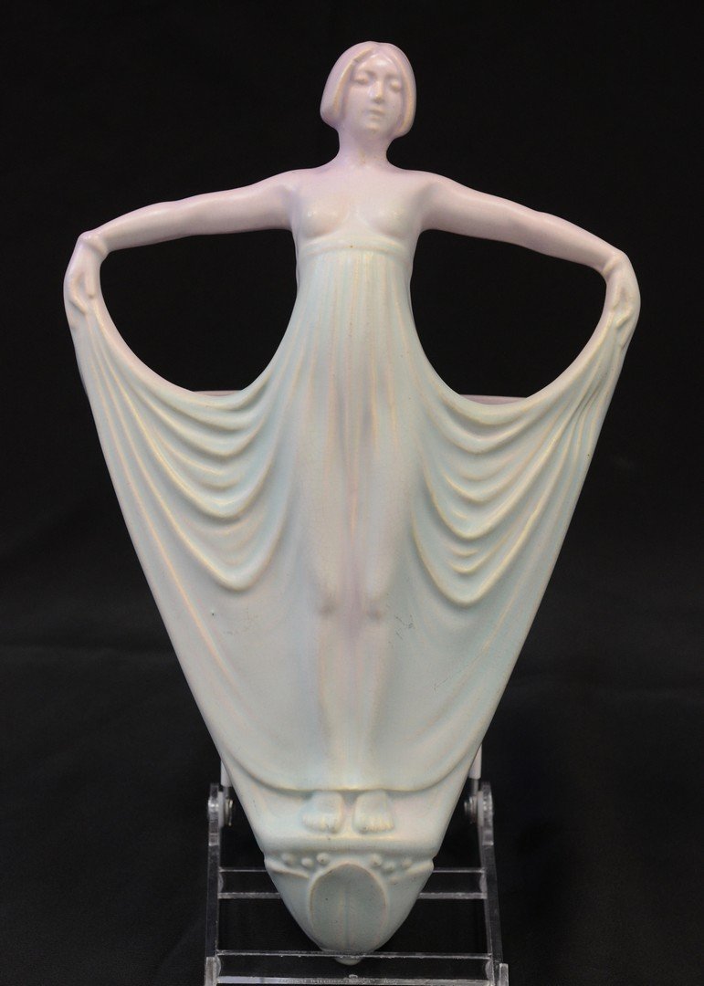 Weller Art Nouveau woman wall pocket, head repaired, (1 of 3)