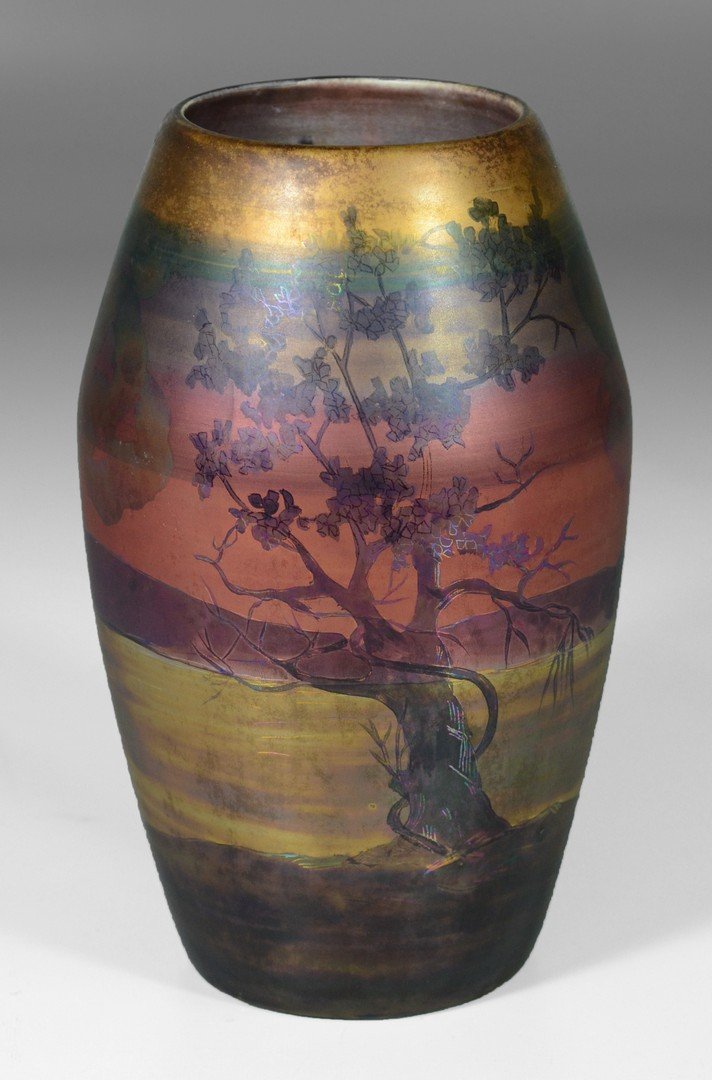Weller Lasa Pottery iridescent landscape vase, 8-3/4" h (1 of 6)