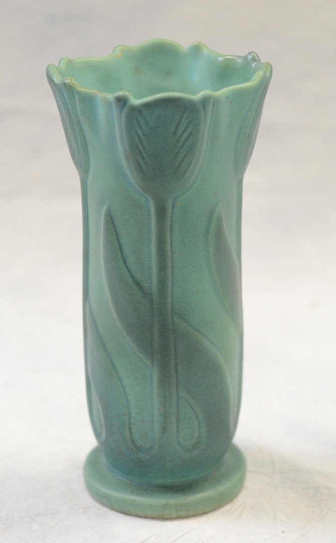 Van Briggle Pottery parrot tulip vase, signed Van (1 of 2)