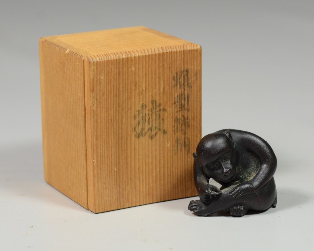 Japanese Bronze Figure of a Monkey, signature to base, (1 of 5)
