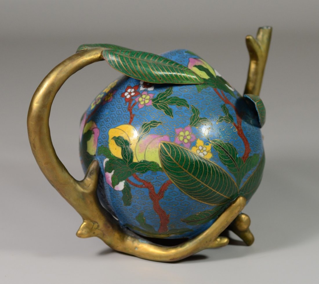 Chinese cloisonne peach form puzzle pot, 7" h (1 of 6)