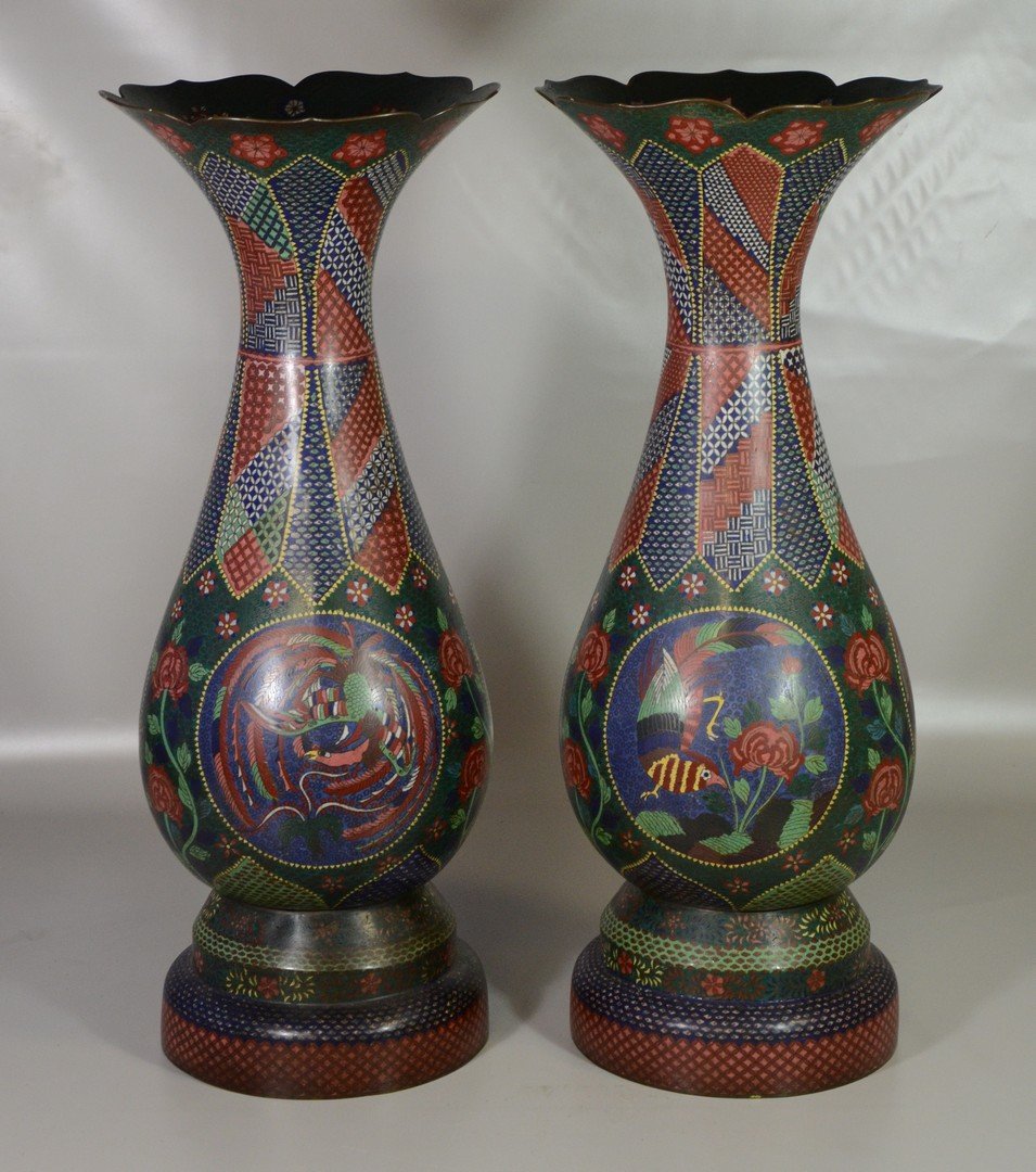Pair of monumental Japanese cloisonne vases, (1 of 5)