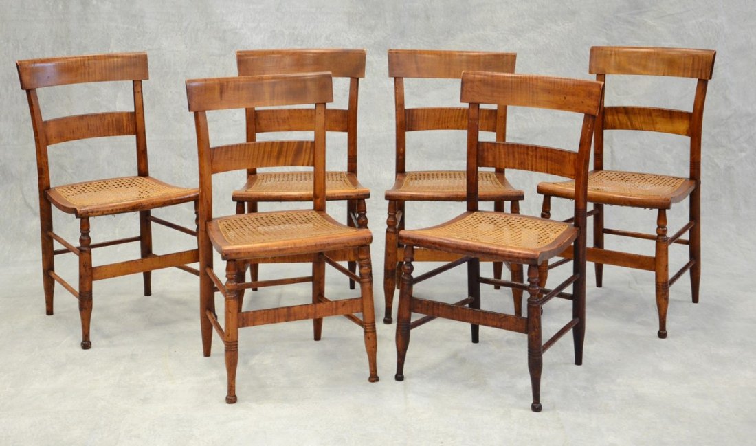 (6) figured maple caned seat Federal side chairs with (1 of 2)