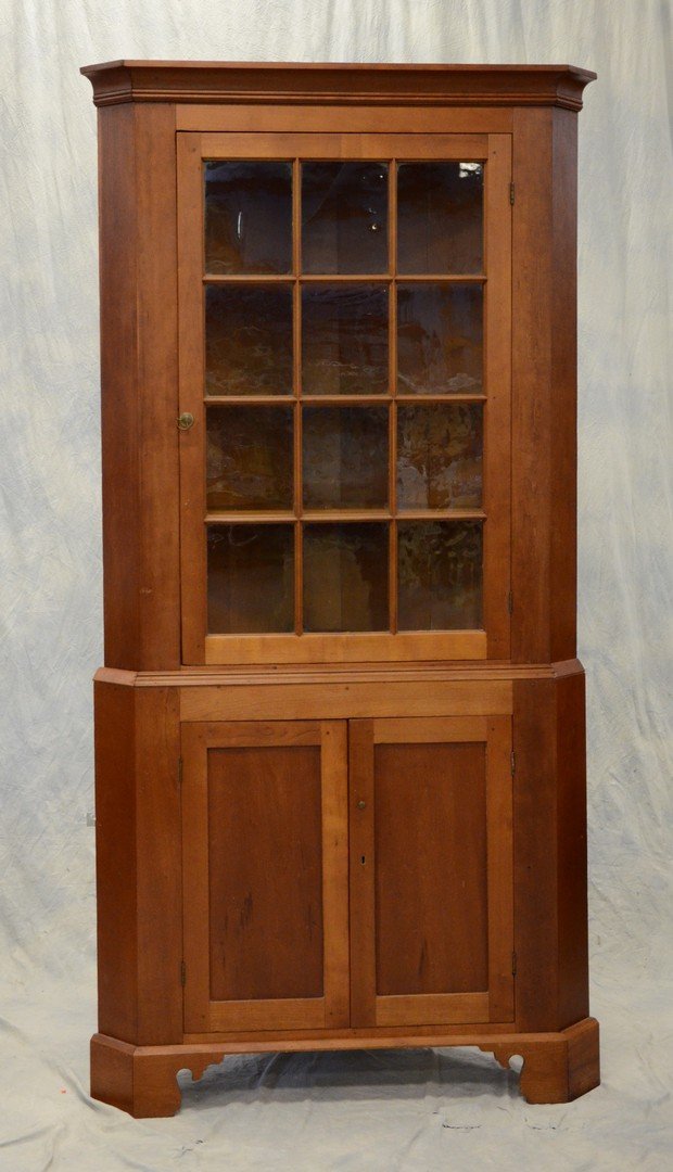 2 pc cherry 12 pane corner cupboard, bracket base, 88" (1 of 3)