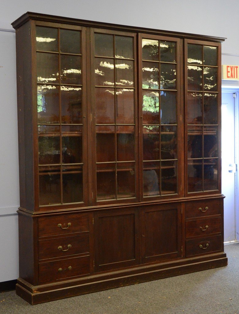2 pc mahogany bookcase breakfront, top with 4 10 pane (1 of 8)