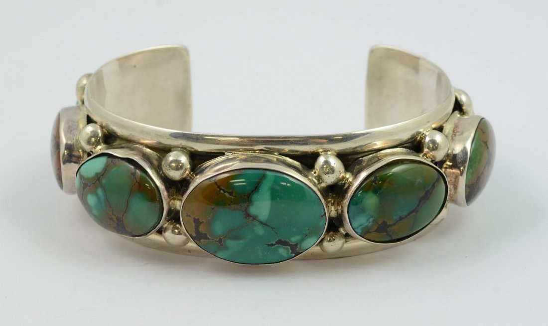 Sterling & turquoise cuff bracelet, marked Sterling R, (1 of 4)