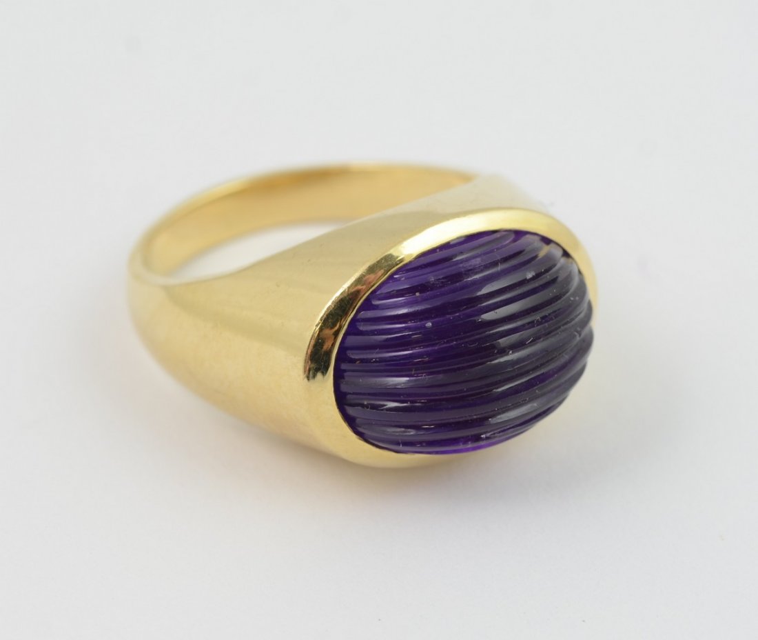 14K YG ribbed oval amethyst ring, size 9, 8.2 dwt (1 of 4)