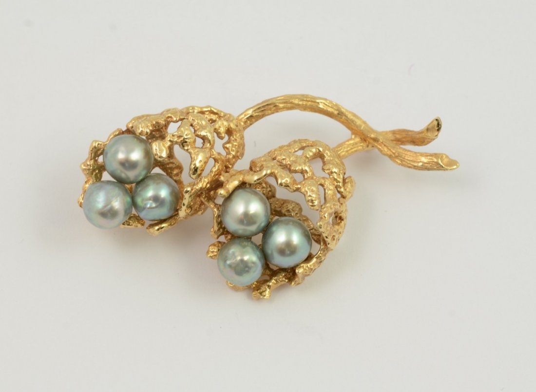 14K YG & black pearl pin, 2 1/4" l, 11.6 dwt (1 of 2)