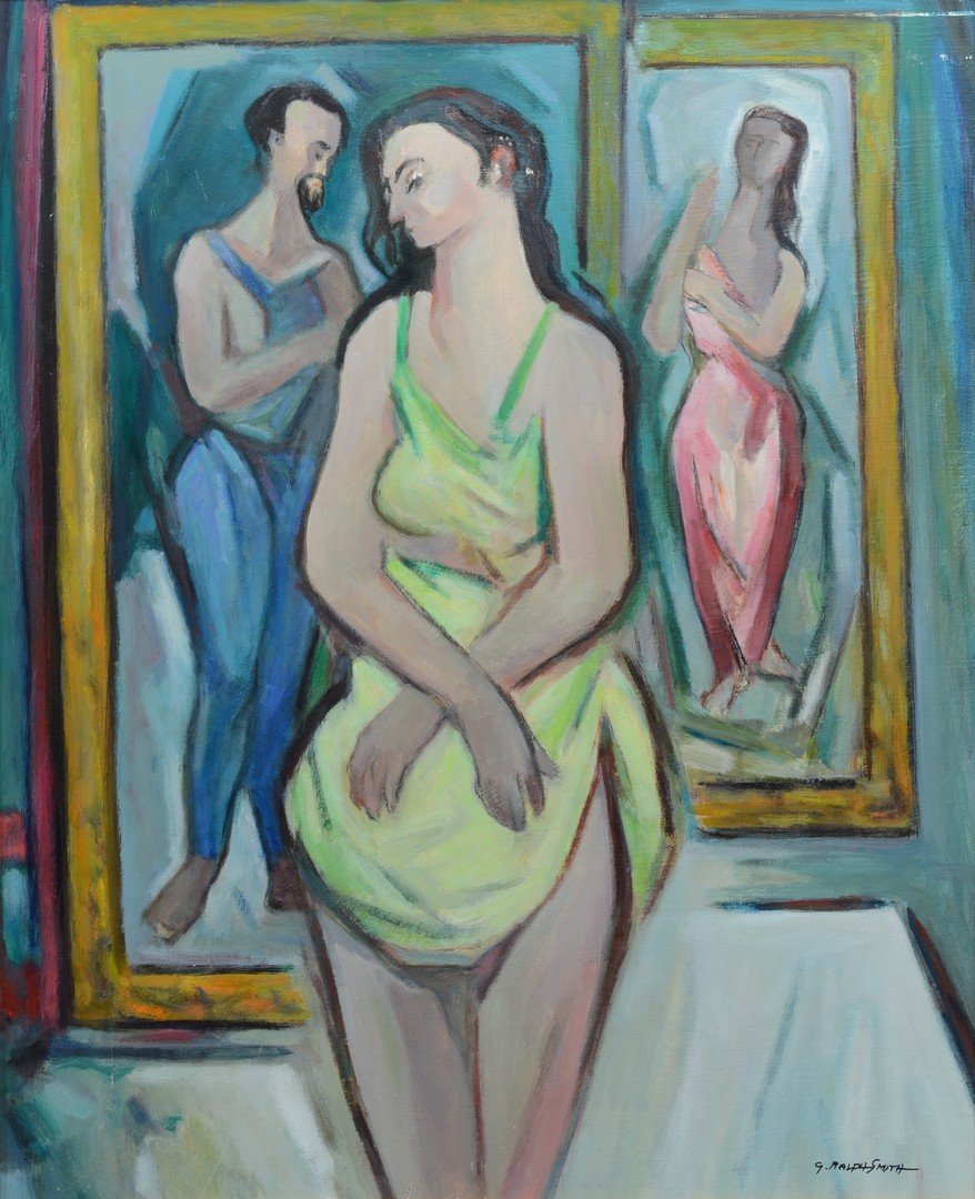 G Ralph Smith (American, PA, 1907-2007), oil on board,: G Ralph Smith (American, PA, 1907-2007), oil on board, The Posers, 32" x 26" board, 35 1/2" x 29 3/4" overall