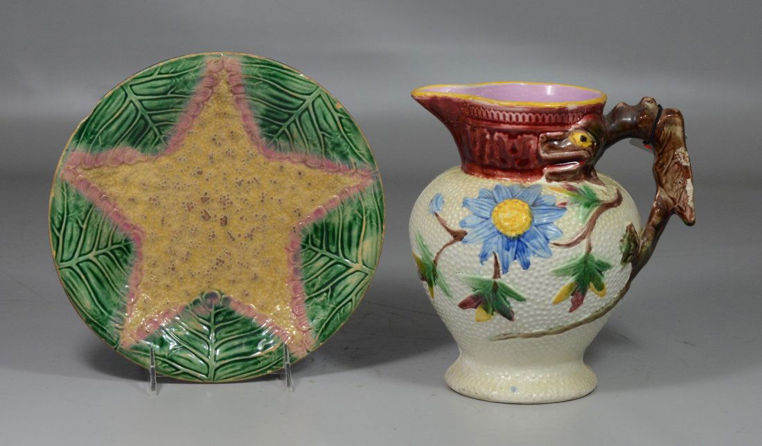 Etruscan seastar majolica plate 9 1/4" d, edge flakes, (1 of 4)