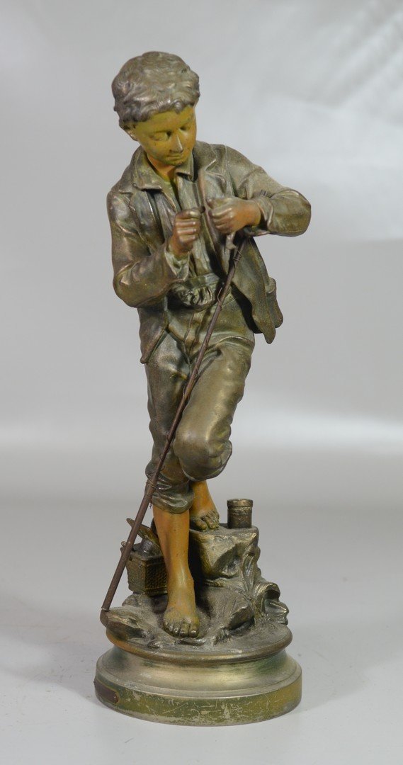 After Adolphe Jean Lavergne, Metal, Le Pecheur (the: After Adolphe Jean Lavergne, Metal, Le Pecheur (the Fisherman), Height 21”, width 7”