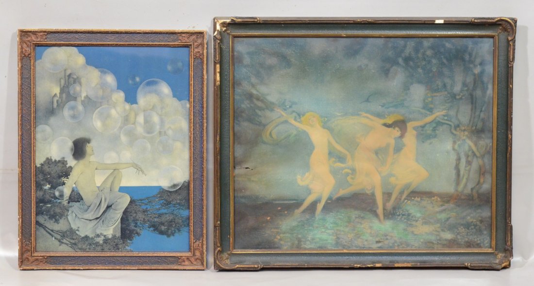 (2) 20th Century Reproduction Prints: After Maxfield Pa: (2) 20th Century Reproduction Prints: After Maxfield Parrish, "Air Castles", 15 1/2" x 11 1/2" sight, 18" x 14" overall; After Beldon Campbell, Dancing Nymphs, 16" x 19 1/2" sight, 19" x 22 1/2" overa