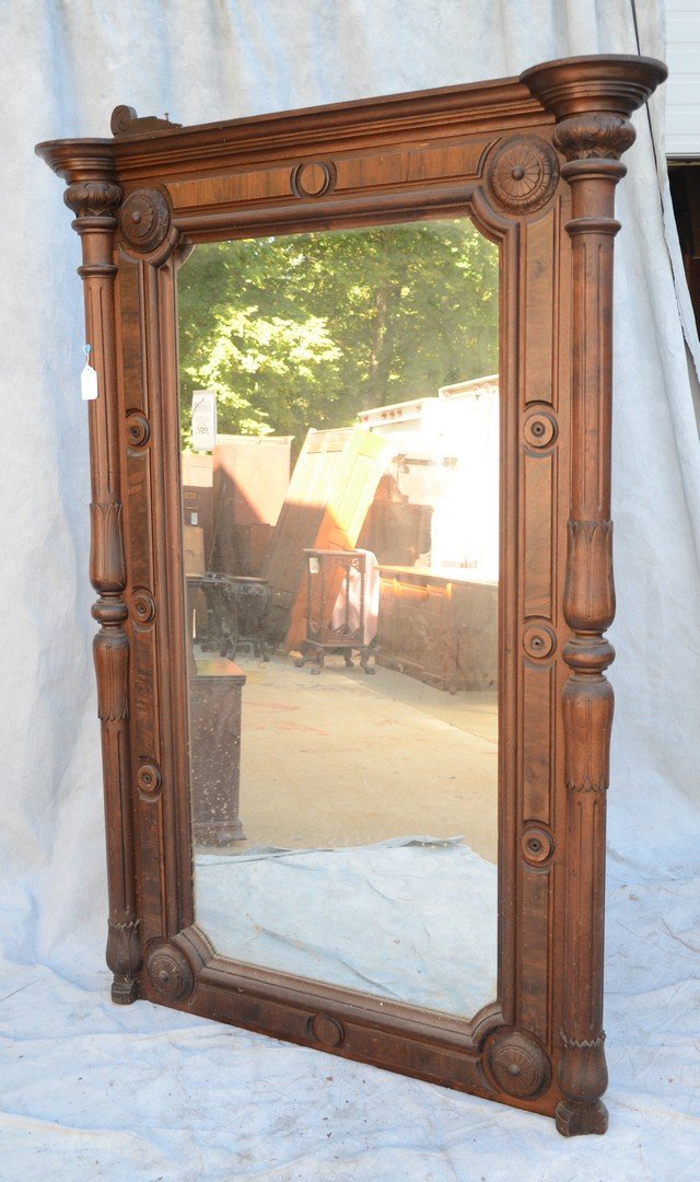 Carved walnut Victorian hall mirror fluted columns, (1 of 1)